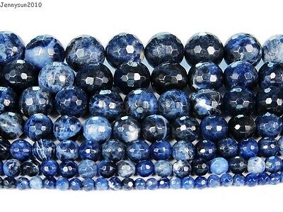 Natural Sodalite Jasper Gemstone Faceted Round Beads 15'' 4mm 6mm 8mm 10mm 12mm