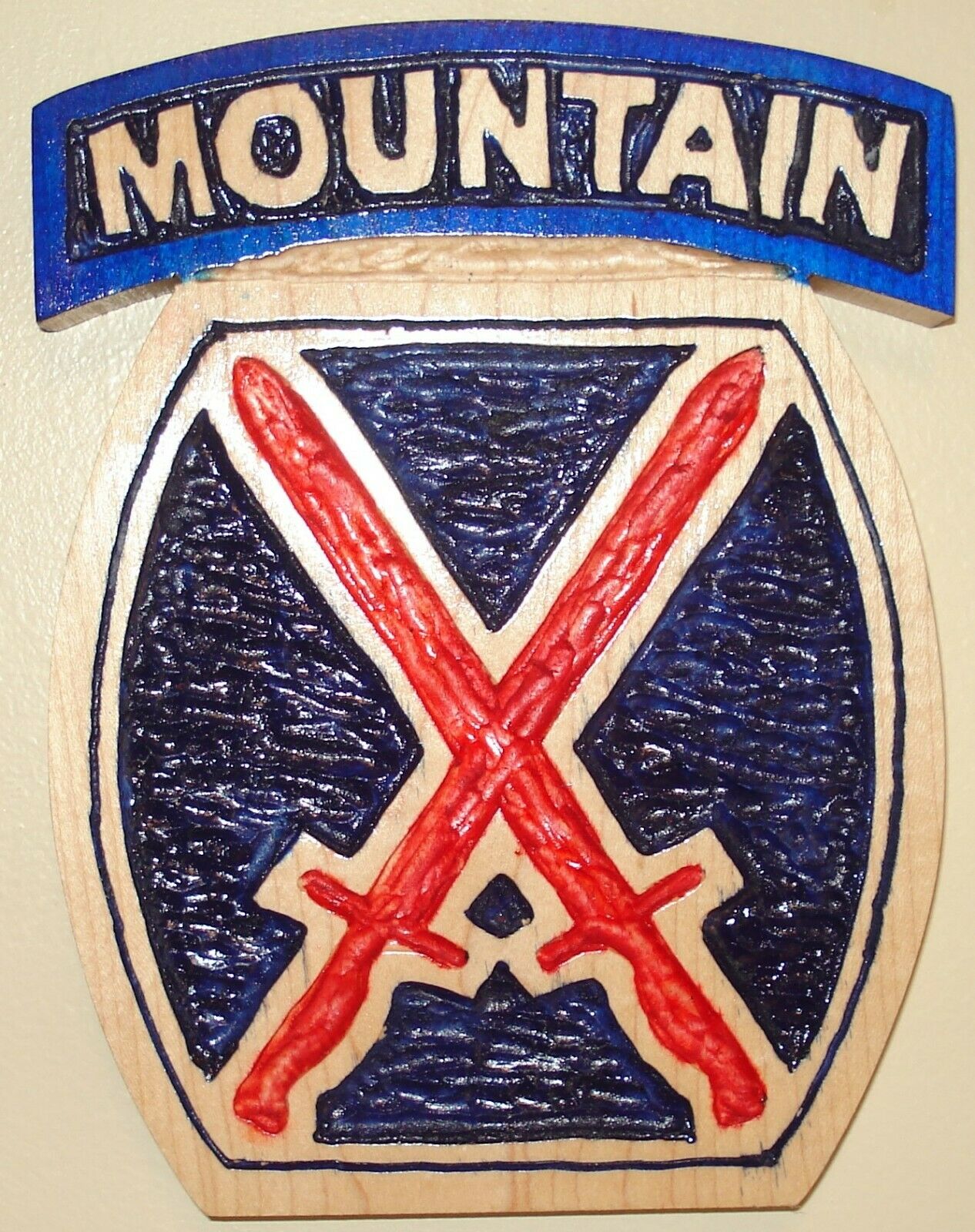 10th Mountain Division Patch,wood Carving, Climb To Glory!