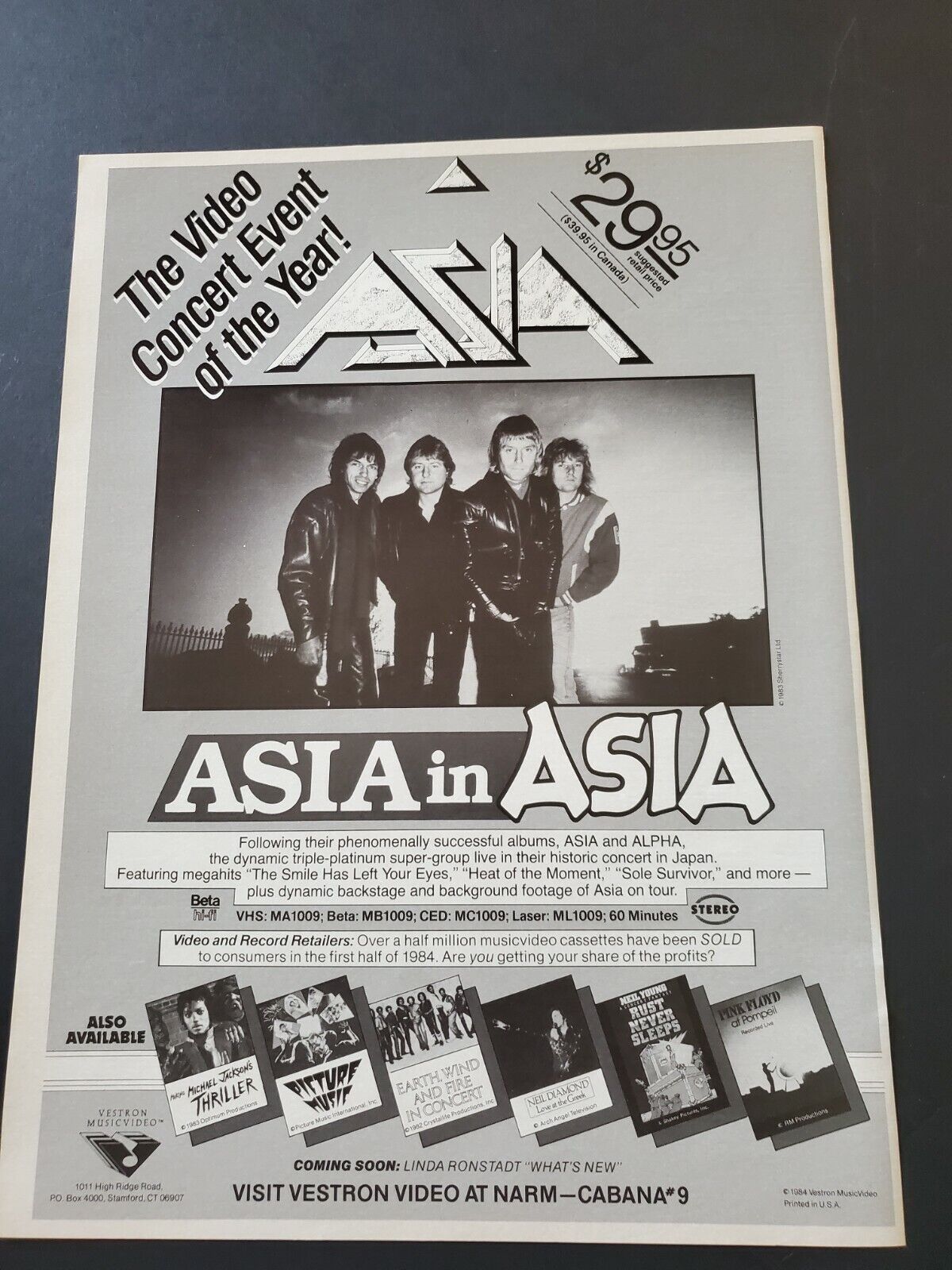 Asia In Asia  Video Concert Of The Year    Rare Original Print Promo Poster Ad