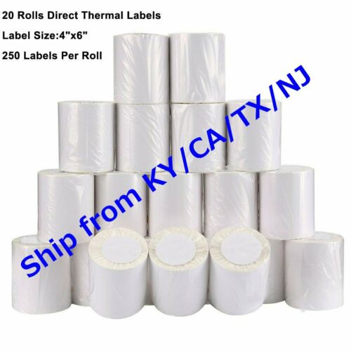 20 Roll 4x6 Direct Thermal Labels 250/roll For Zebra 2844 Eltron Zp450 Free Ship