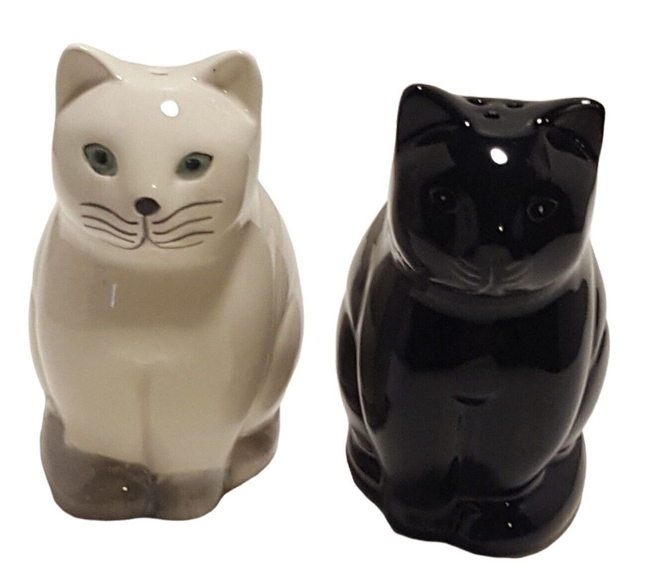 Ceramic Cat Salt And Pepper Shakers 2 Pieces Black White Abbott Collection