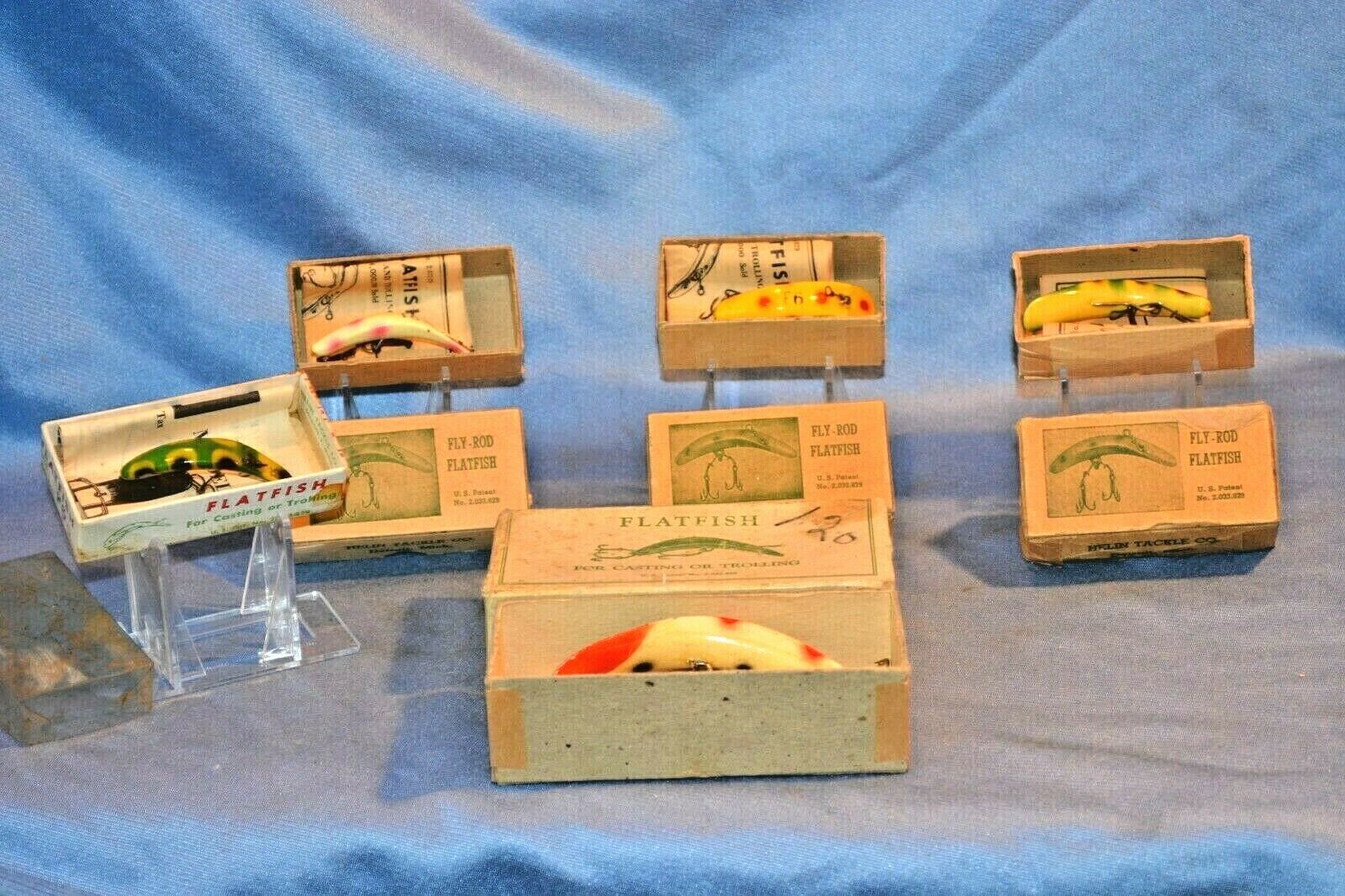 Nos 5 Old Vintage Fishing Rod Reel Lures Helin Fly-rod Flatfish Collectible