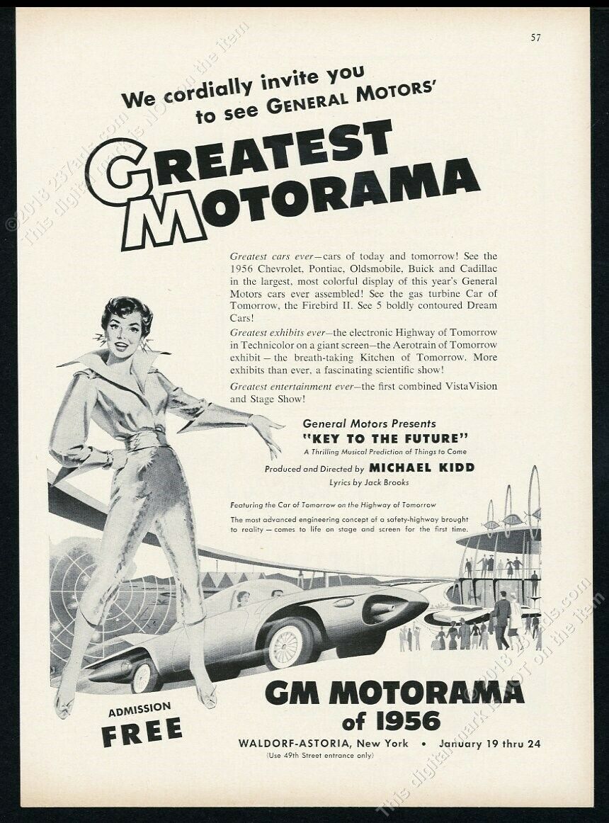 1956 GM Motorama car show General Motors illustrated unusual vintage print ad
