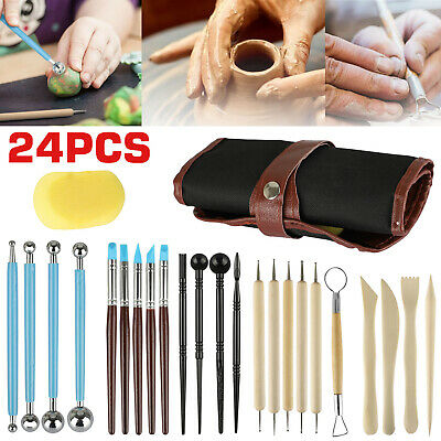 24pcs/set Sculpting Tools With Pouch For Polymer Clay Pottery Ceramic Art Craft