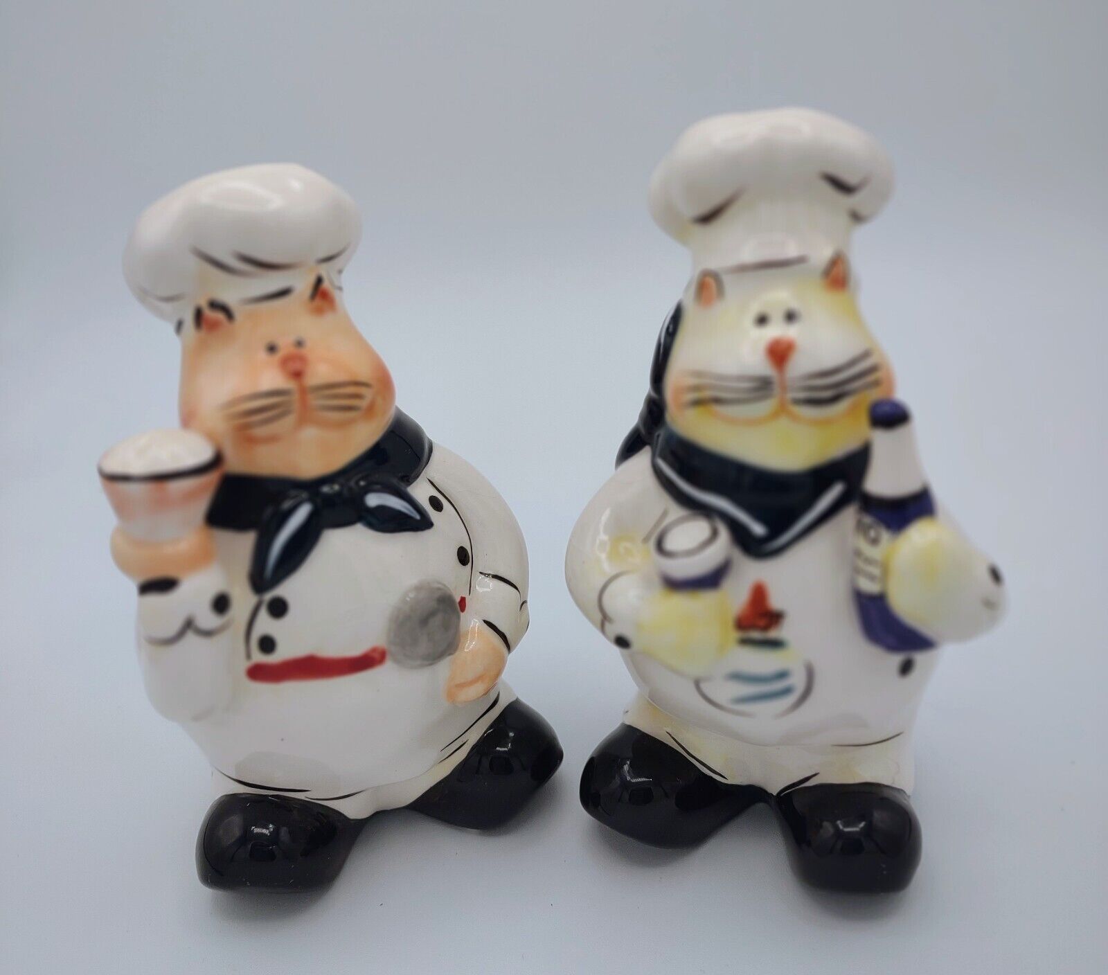 Salt and Pepper Shakers French Chefs Cats Set of Two 4.5
