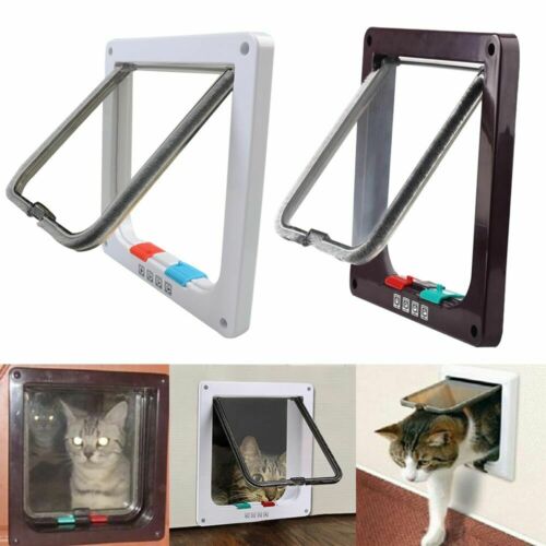 4 Way Pet Cat Puppy Dog Magnetic Lock Lockable Safe Flap Door Gate Frame S M L