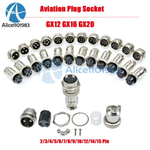 GX12/GX16/GX20 2-15Pin Aviation Plug Socket Male Female Connector Panel Metal