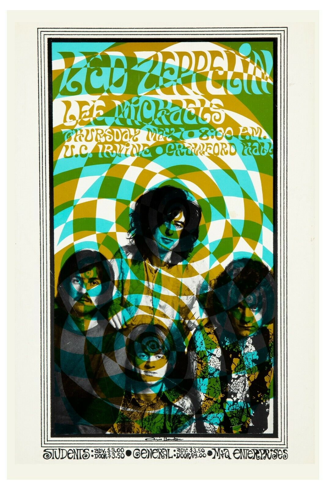 Led Zeppelin at U.C. Irvine Psychedelic Concert Poster 1969  12x18