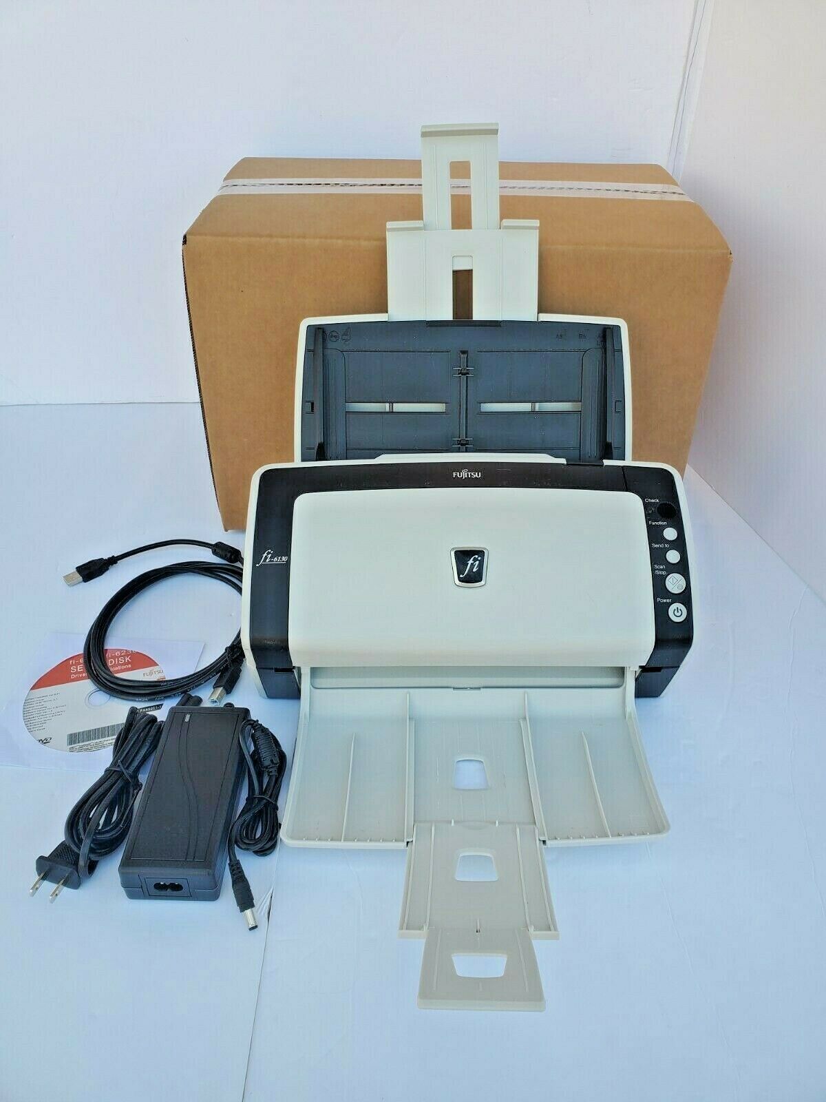 Full Package In Box Fujitsu Fi-6130 Scanner + Ac Adapter+usb+setup Cd Driver