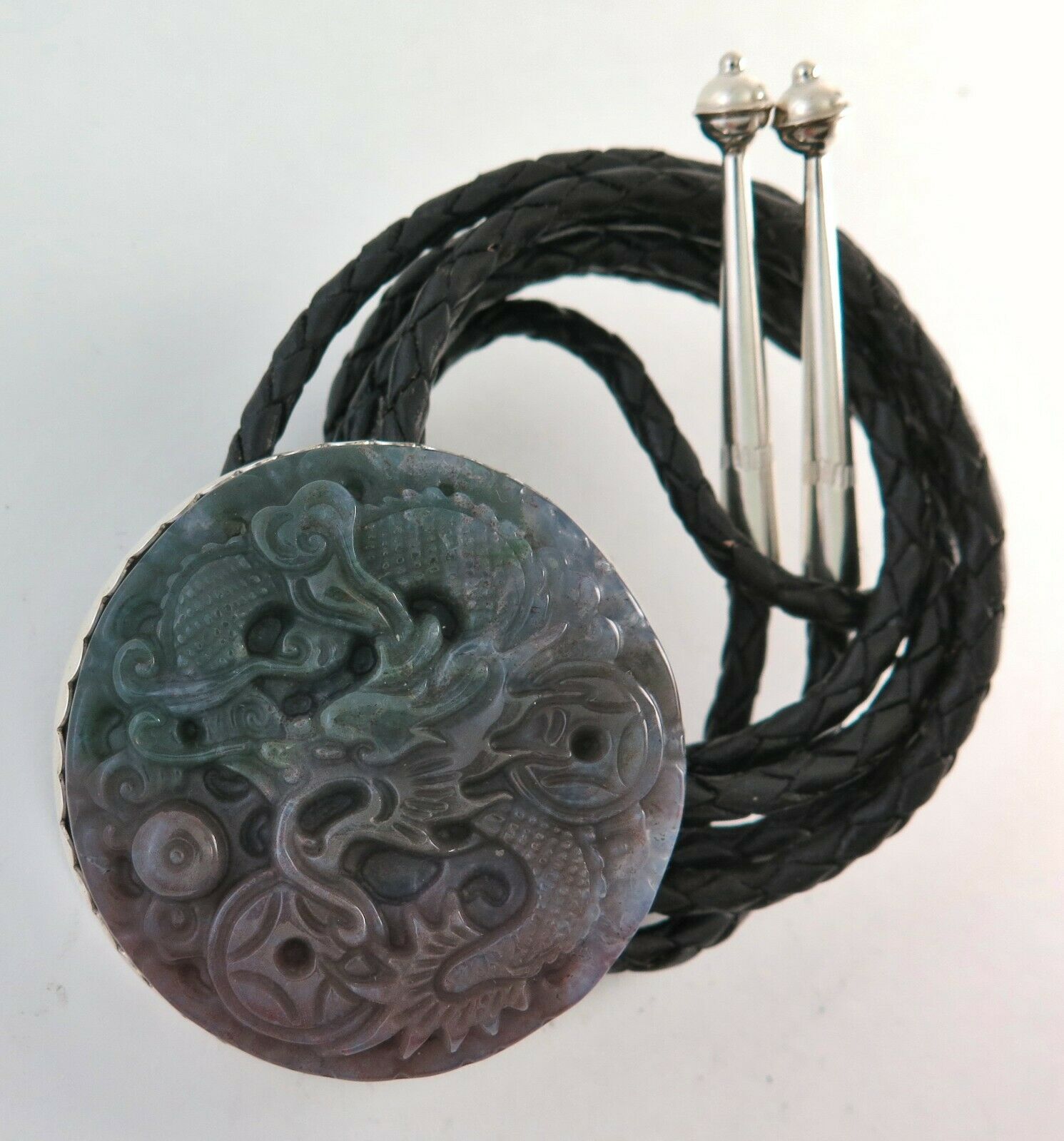 Large Sterling Silver & Carved Dragon Handmade Southwestern Bolo Tie