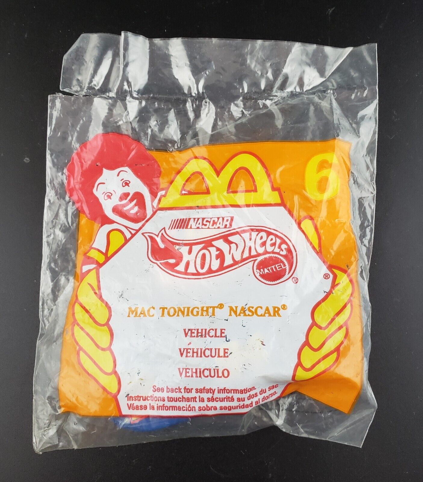 1998 Mcdonald's Happy Meal Hot Wheels Mac Tonight Nascar #6 Toy Nip