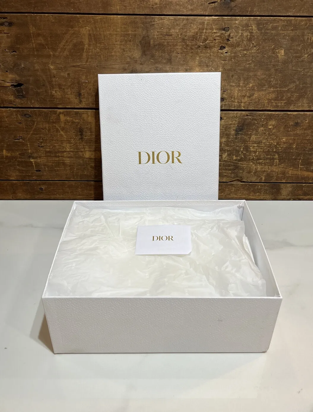 Authentic Dior Empty Gift Box With Tissue Paper & Card 13” x 9” x 5”