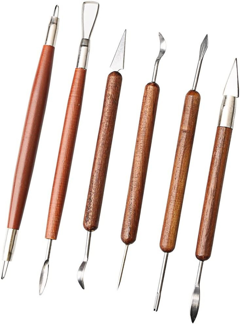6Pcs Clay Sculpting Tools, Clay Pottery Tools Wooden Handle Double-Sided Set